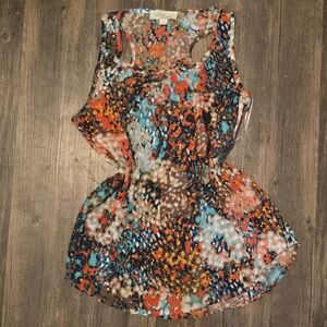Olive & Oak Sheer Abstract Print Sleeveless Tunic Top Size S – Multicolor Boho T